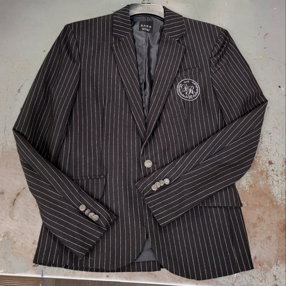 ZARA PATCH BLAZER WOMEN'S SZ MEDIUM BLACK PIN STRIPE